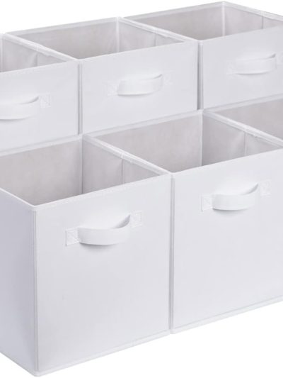 Collapsible Fabric Storage Cubes Organizer with Handles, Sturdy Storage Bins, White, 10.5-x-10.5-x-11-inch, 6-Pack