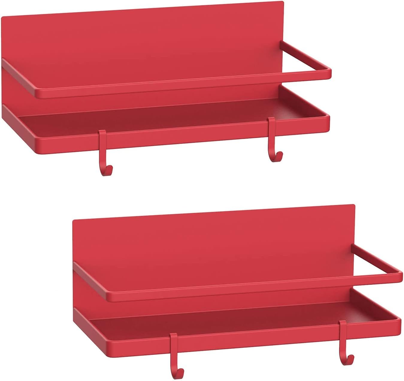 Magnetic Spice Rack Organizer Refrigerator Spice Storage Shelf(Red 2 pack with hook)