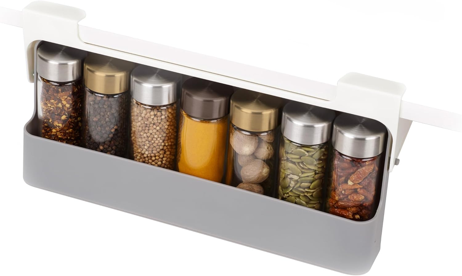 Spice Rack Organizer - Under-Shelf Kitchen Cabinet Storage Solution for Spices, Grey