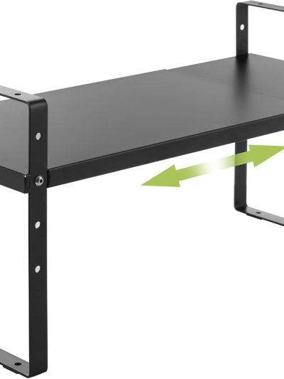 Expandable Cabinet Shelf Organizer Rack, Stackable Kitchen Counter Storage Shelves Stand, Adjustable Height Pantry Shelf Spice Rack (Black, 1 Pack)