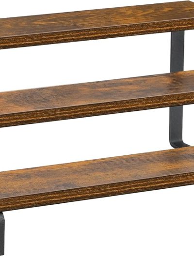 3-Tier Spice Rack, 13.7 Inch Wood Step Shelf Countertop Spice Storage Holder, Kitchen Pantry Cabinet Organizer Cupboard for Spice Bottles, Jars, Seasonings, Baking Supplies, Metal Frame