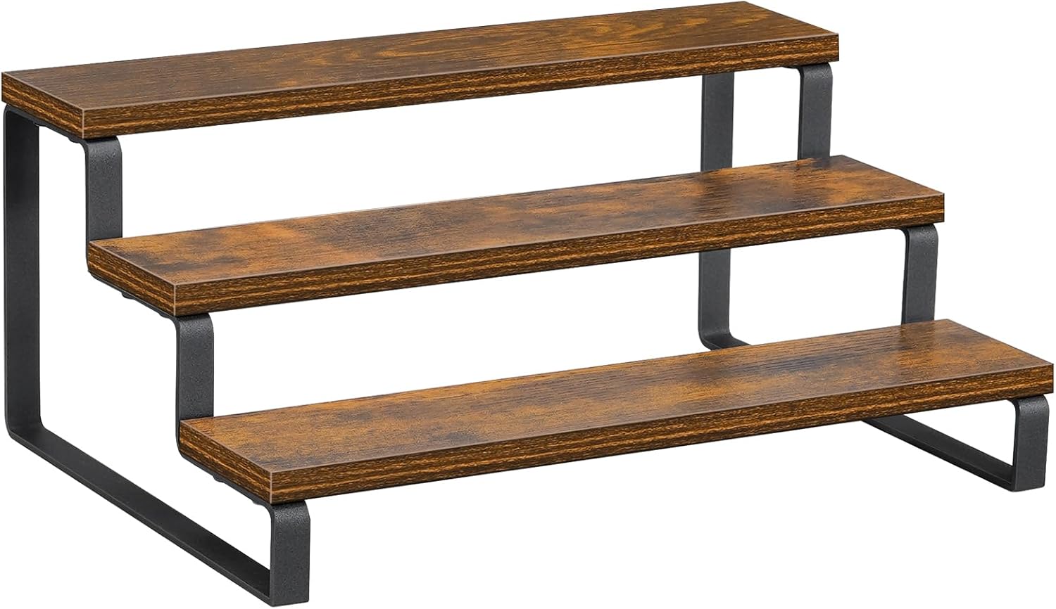 3-Tier Spice Rack, 13.7 Inch Wood Step Shelf Countertop Spice Storage Holder, Kitchen Pantry Cabinet Organizer Cupboard for Spice Bottles, Jars, Seasonings, Baking Supplies, Metal Frame