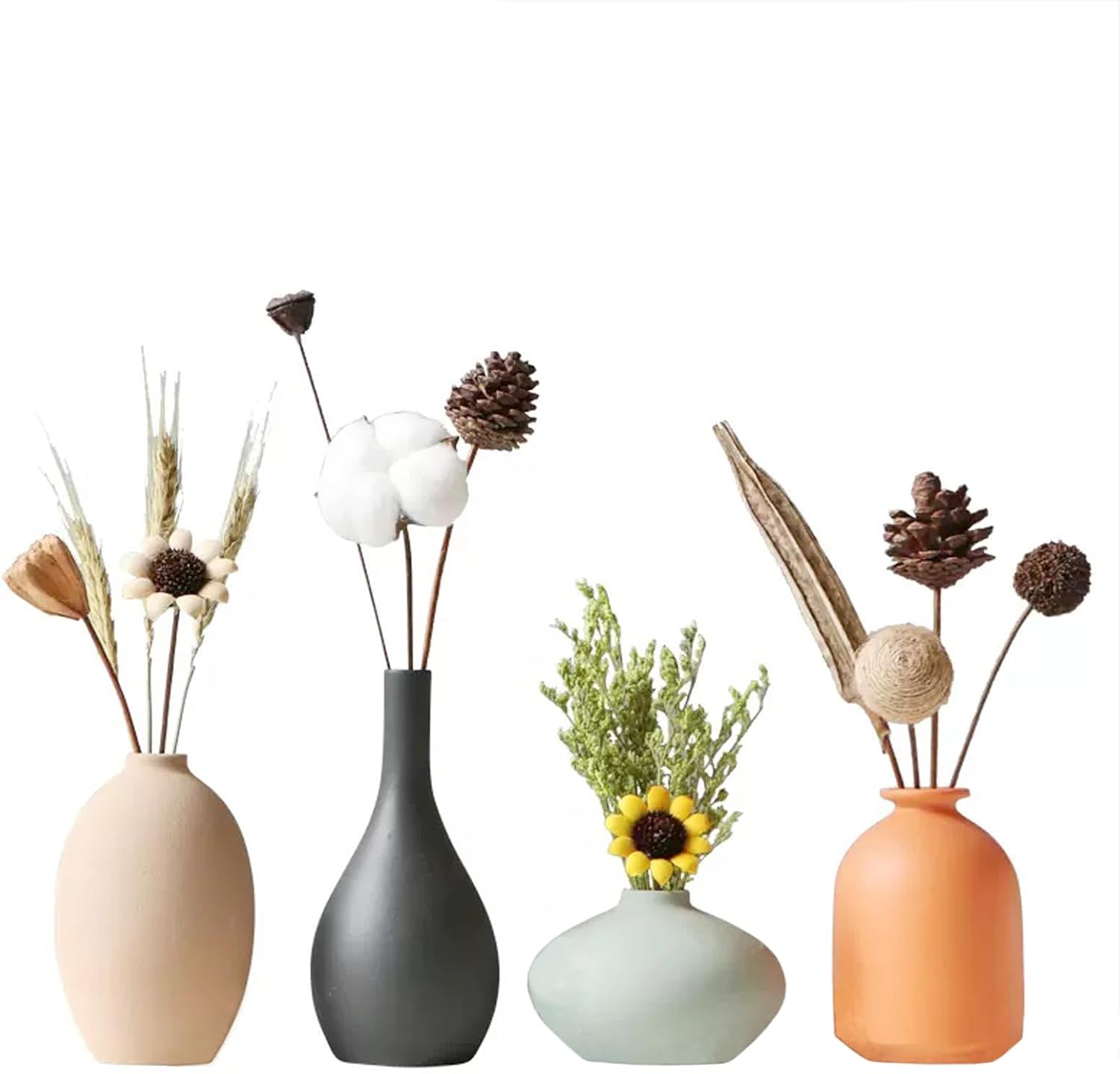 Small Ceramic Vase set of 4 for Modern Home Decor Minimalist Bohemian,Round Matte Vases for Dried Flowers&Pampas Grass Ceramic Decoration for Office,Shelf,Living Room,Bedroom,Entryway decor