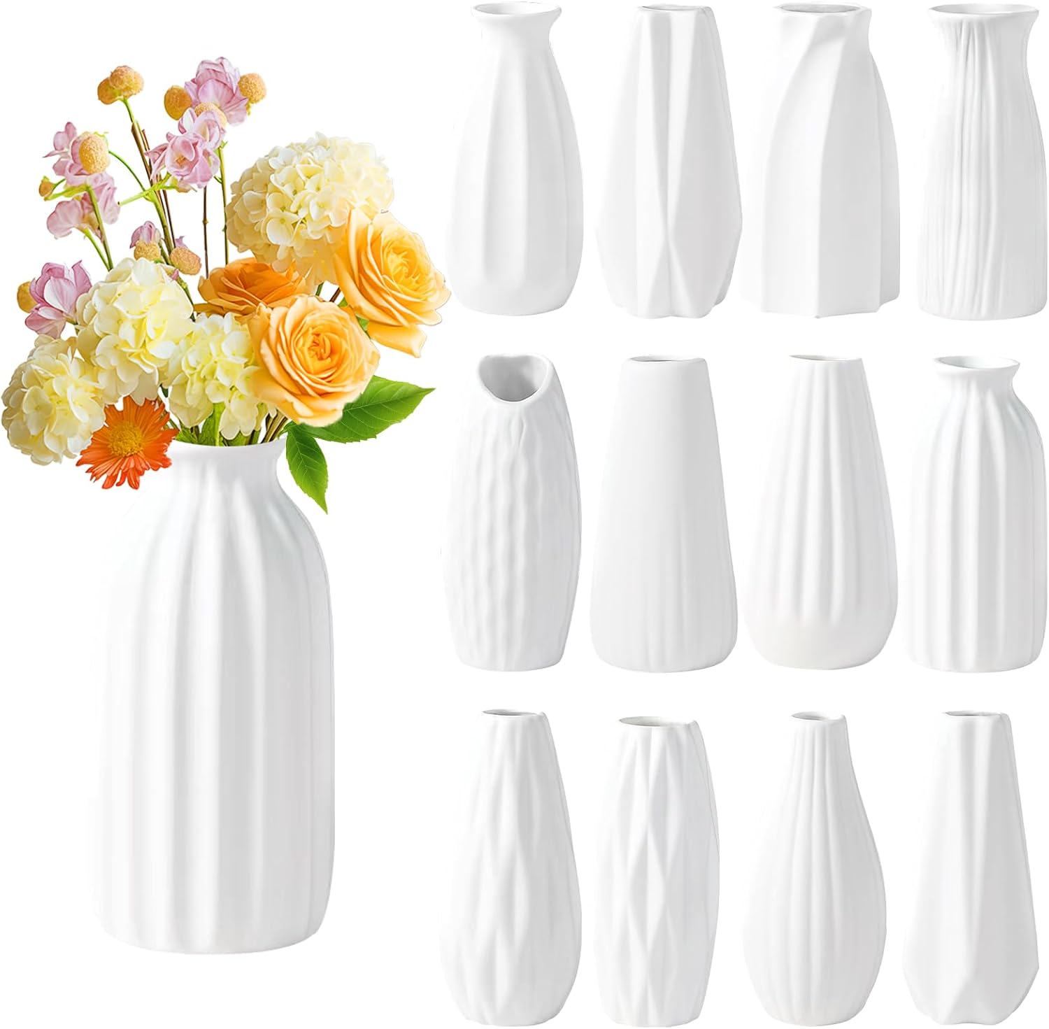 12 Set White Bud Vases, Small Ceramic Bud Vases Set Boho Pampas Grass Flower White Vases Bulk for Centerpieces Wedding Home Decor