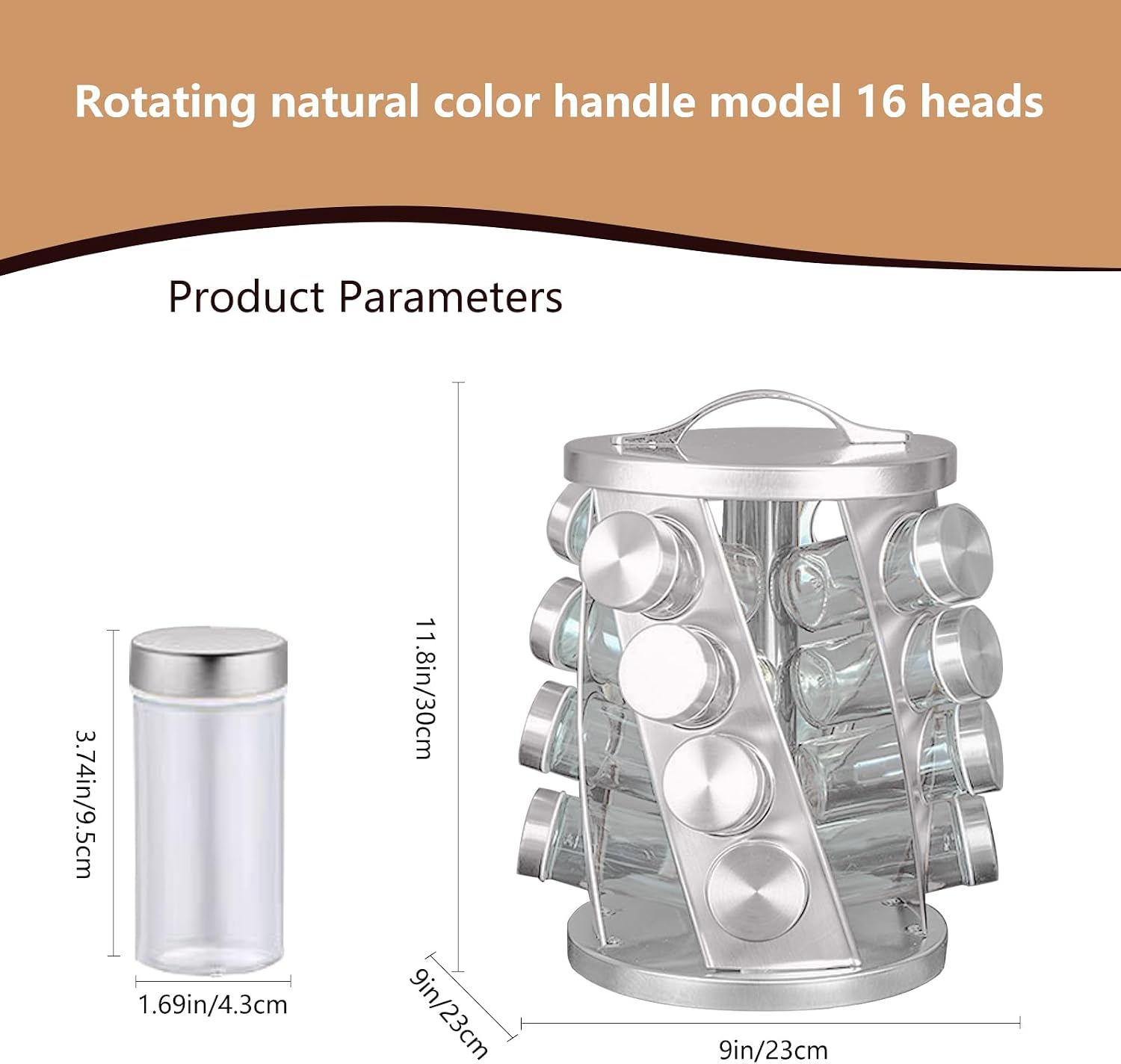 Portable Stainless Steel Spice Rack with 16 Spice Jars Included Revolving Spice Organizer for Kitchen Tower Storage Rack for Spices and Seasoning Silver - Image 2