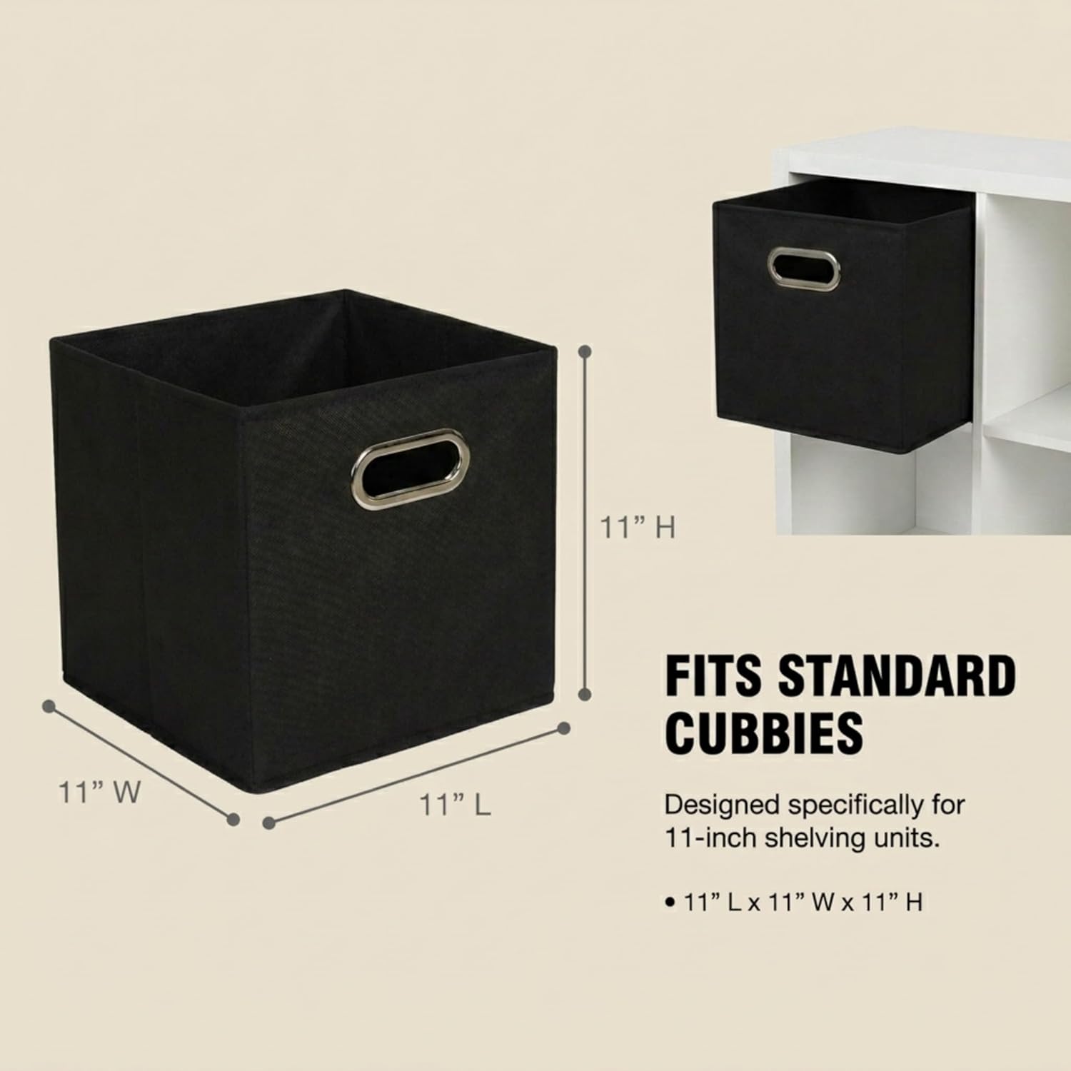 Foldable Fabric Storage Bins 6 Piece Set, Strong Poly-Woven Fabric, Sturdy Chipboard Sides, Grommet Front Handle, Stackable, Classic Design, Black - Image 2