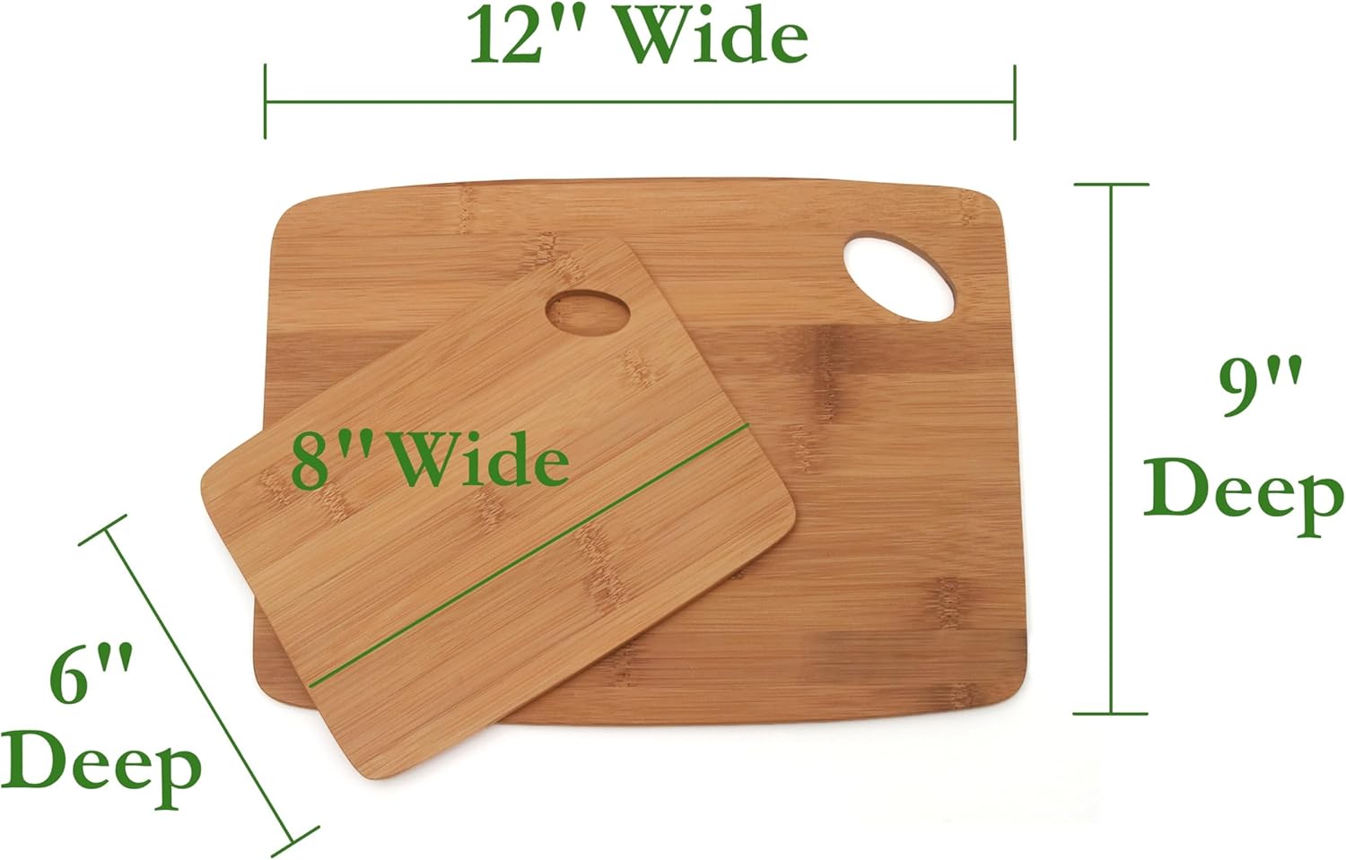 Bamboo Wood Thin Kitchen Cutting Boards with Oval Hole in Corner, Set of 2 Boards, 6" x 8" and 9" x 12" - Image 2