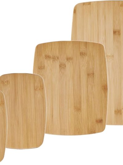 4-Piece Reversible Bamboo Cutting Board and Charcuterie Set, Assorted Sizes, Durable Wood Serving Boards for Cheese, Meats, and Prep