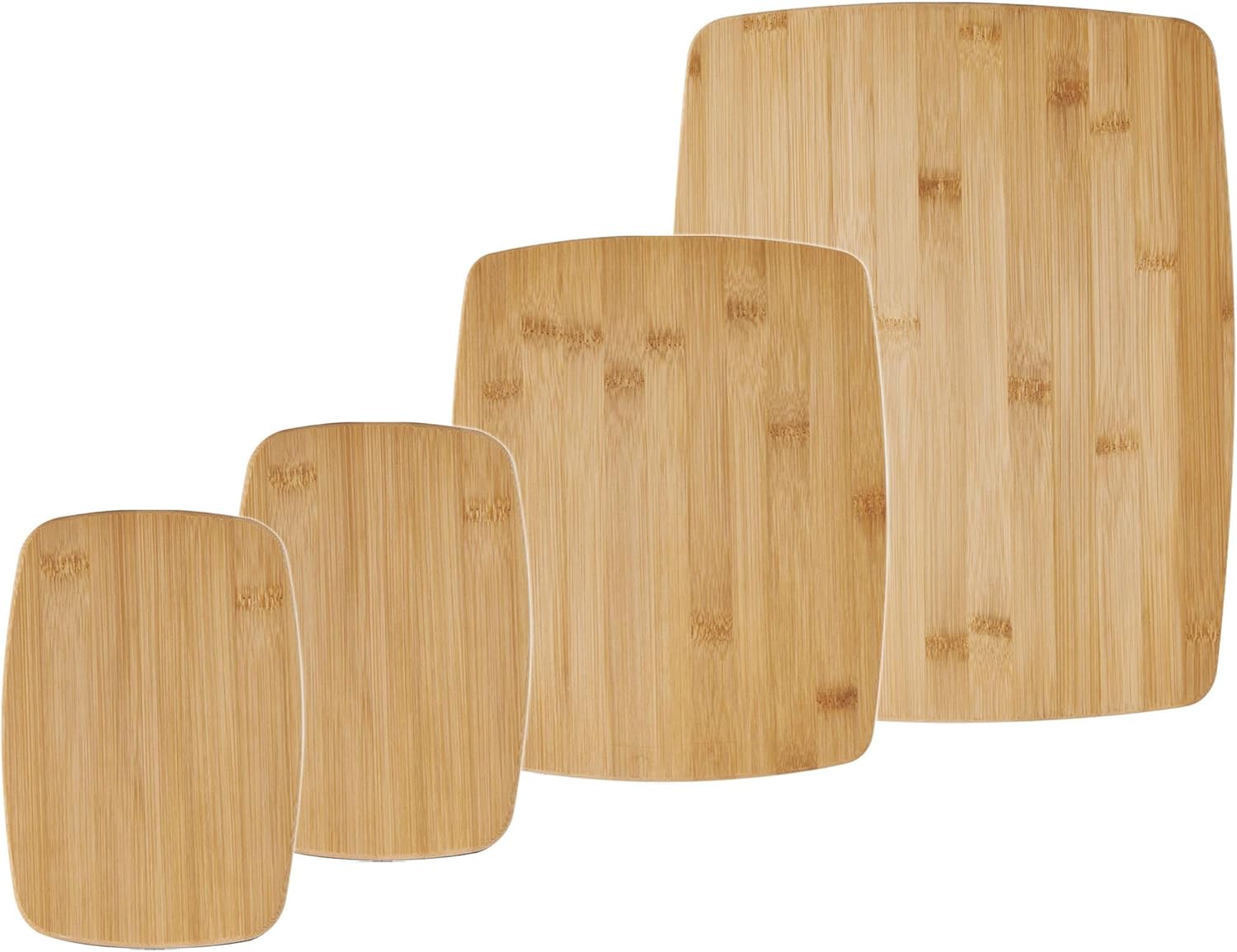 4-Piece Reversible Bamboo Cutting Board and Charcuterie Set, Assorted Sizes, Durable Wood Serving Boards for Cheese, Meats, and Prep