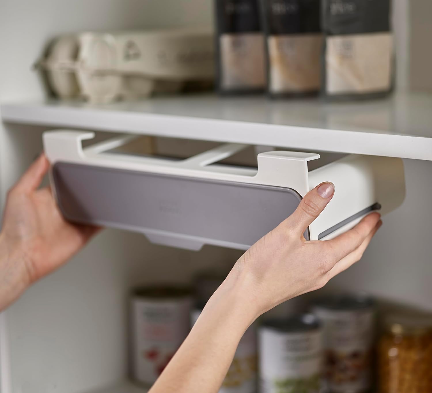 Spice Rack Organizer - Under-Shelf Kitchen Cabinet Storage Solution for Spices, Grey - Image 2
