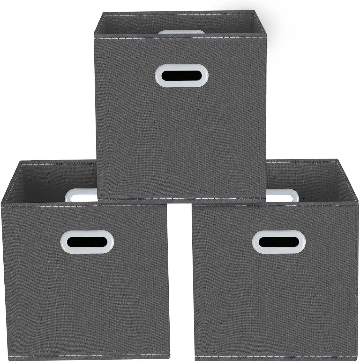 storage bins Cubes, Fabric Cube Organizer with Handle, Foldable Cube Bins for Cloth or Accessary Storage, 11x11x11, Set of 3,(Gray)