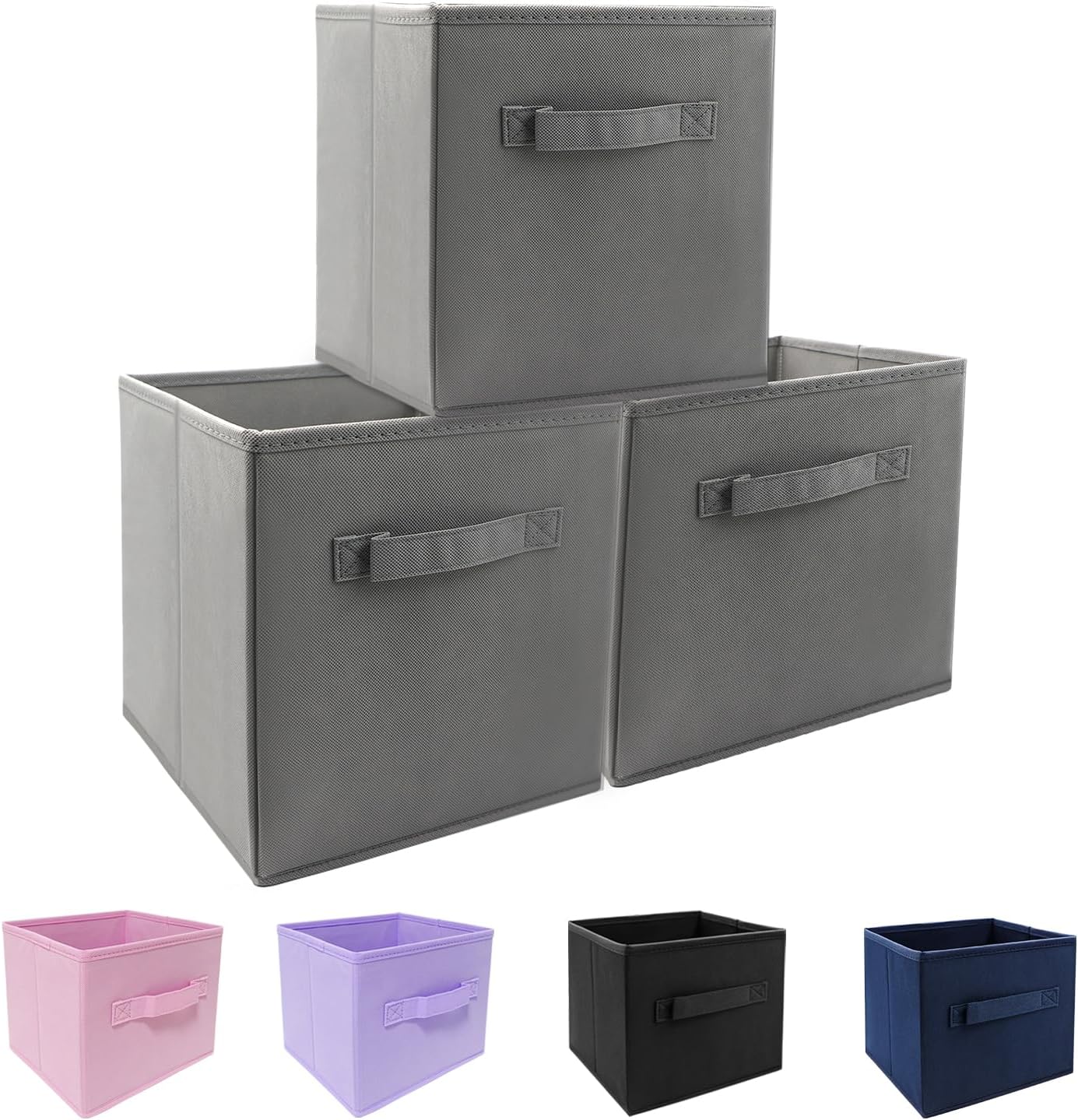 Mini Size 3-Pack Cube Storage Bins 9.0"x7.5"x7.5" Fabirc Foldable Closet Toy Organizer Collapsible Cloth Gray