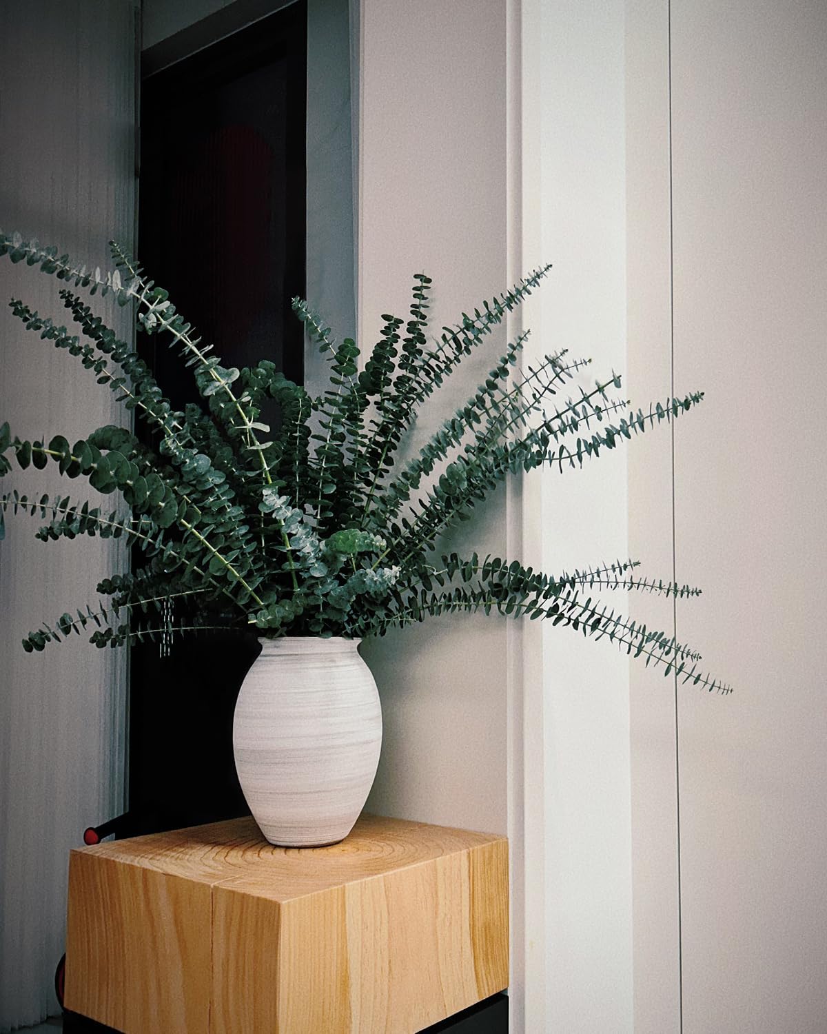 10 inch Ceramic Rustic Vase Whitewashed Retro Vase Wabi Sabi Pottery Vase Jar Vase Fresh and Dried Flower Vase Table Centerpiece Vase Farmhouse Home Decor (Grey White) - Image 2
