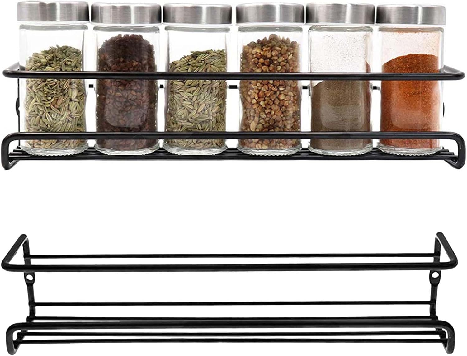 Spice Rack Wall Set of 2 Hanging No Drilling Kitchen Rack Metal Spice Rack No Drilling Kitchen Rack Hanging Spice Rack for Kitchen Cabinet Shower Shelf Hanging Organizer (Black)