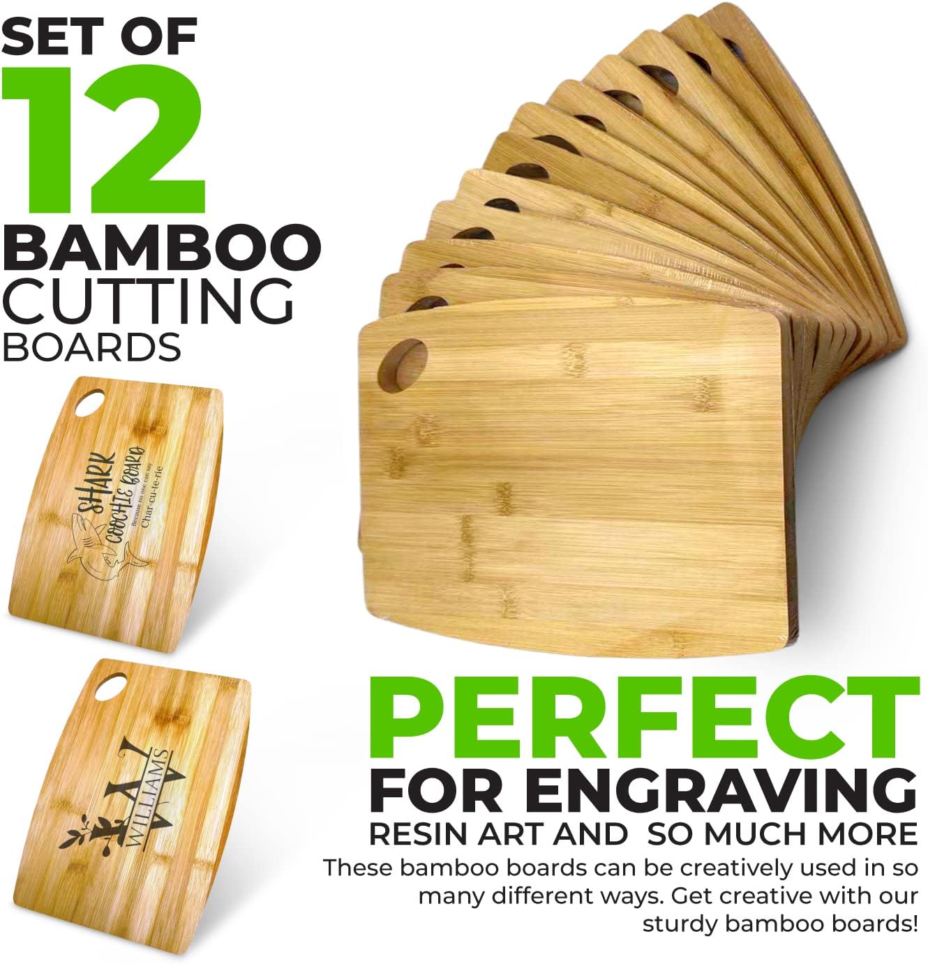 Bulk Round Plain Bamboo Cutting Board with Handle (Set of 12) | Use For Customized, Personalized Engraving | Wholesale Premium Blank Bamboo Board (Rectangular 12" X 9") - Image 2