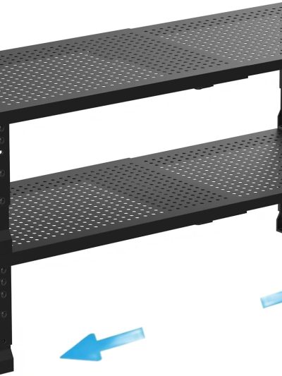 Expandable Spice Rack Kitchen Cabinet Shelf Organizer, Stackable Storage Shelves Racks, Adjustable Counter Shelving for Cabinets, Countertop, Cupboard,Pantry and More(2Packs/Black/Medium)