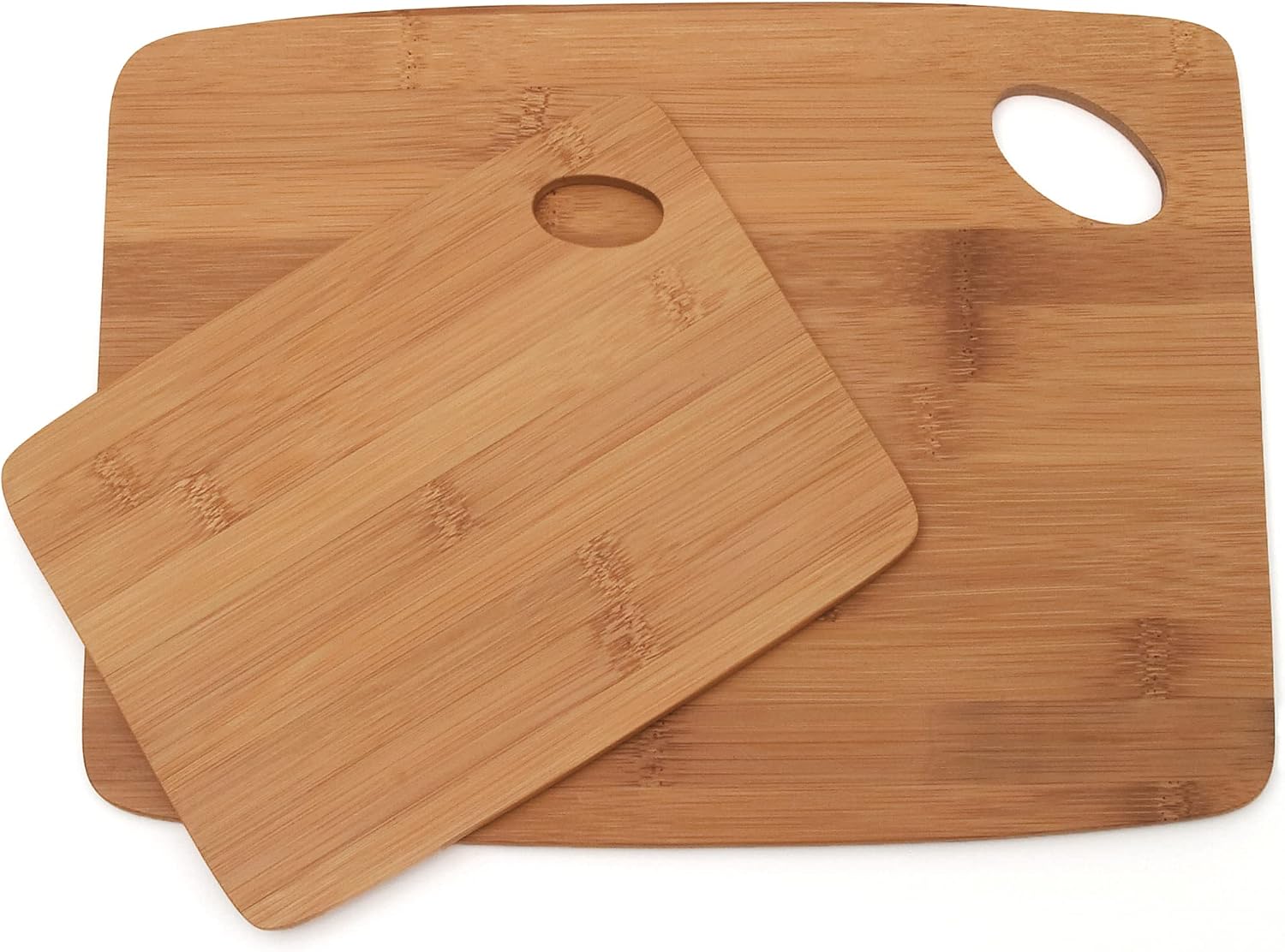 Bamboo Wood Thin Kitchen Cutting Boards with Oval Hole in Corner, Set of 2 Boards, 6" x 8" and 9" x 12"