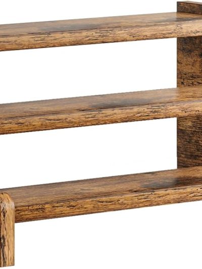 3-Tier Spice Rack, 13.8 Inch Wood Step Shelf Countertop Spice Storage Holder, Kitchen Pantry Cabinet Organizer Cupboard for Spice Bottles, Jars, Seasonings, Baking Supplies,Bathroom Organizer
