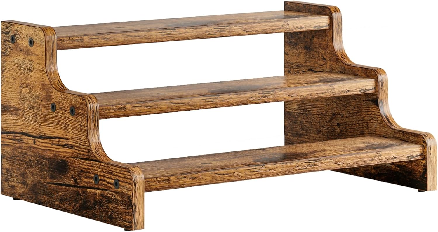 3-Tier Spice Rack, 13.8 Inch Wood Step Shelf Countertop Spice Storage Holder, Kitchen Pantry Cabinet Organizer Cupboard for Spice Bottles, Jars, Seasonings, Baking Supplies,Bathroom Organizer