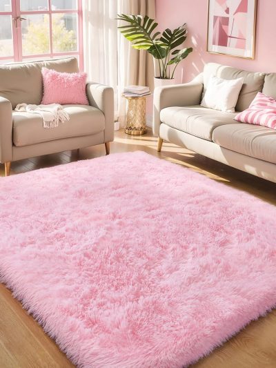 Pink Fluffy 4x6 Area Rugs for Bedroom Girls, Soft Washable Fuzzy Furry Shag Rug for Kids Room, Nursery, Dorm Decor, Cute Plush Carpet for Baby Toddler