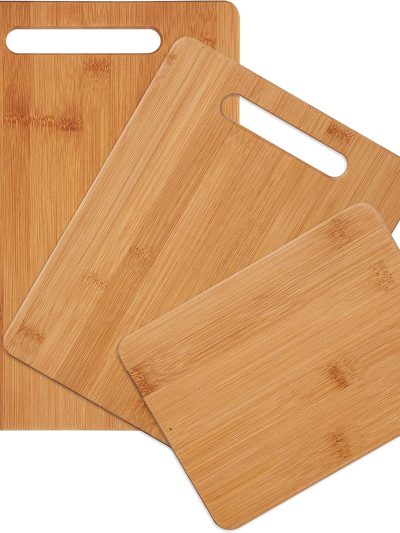 3-Piece Wood Cutting Board Set, Reversible Chopping Boards for Meal Prep and Serving, Charcuterie Boards, Wooden Cutting Boards with Built-in Handles, Set of 3 Assorted Sizes, Bamboo