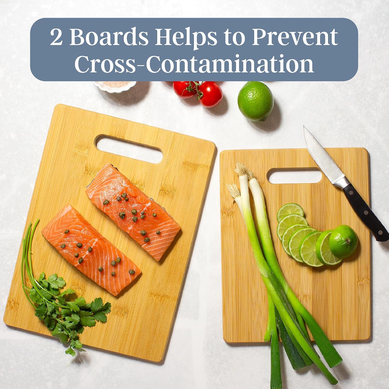 2-Piece Cutting Board Set; 2 Assorted Sizes of Bamboo Wood Cutting Boards for Kitchen - Image 2