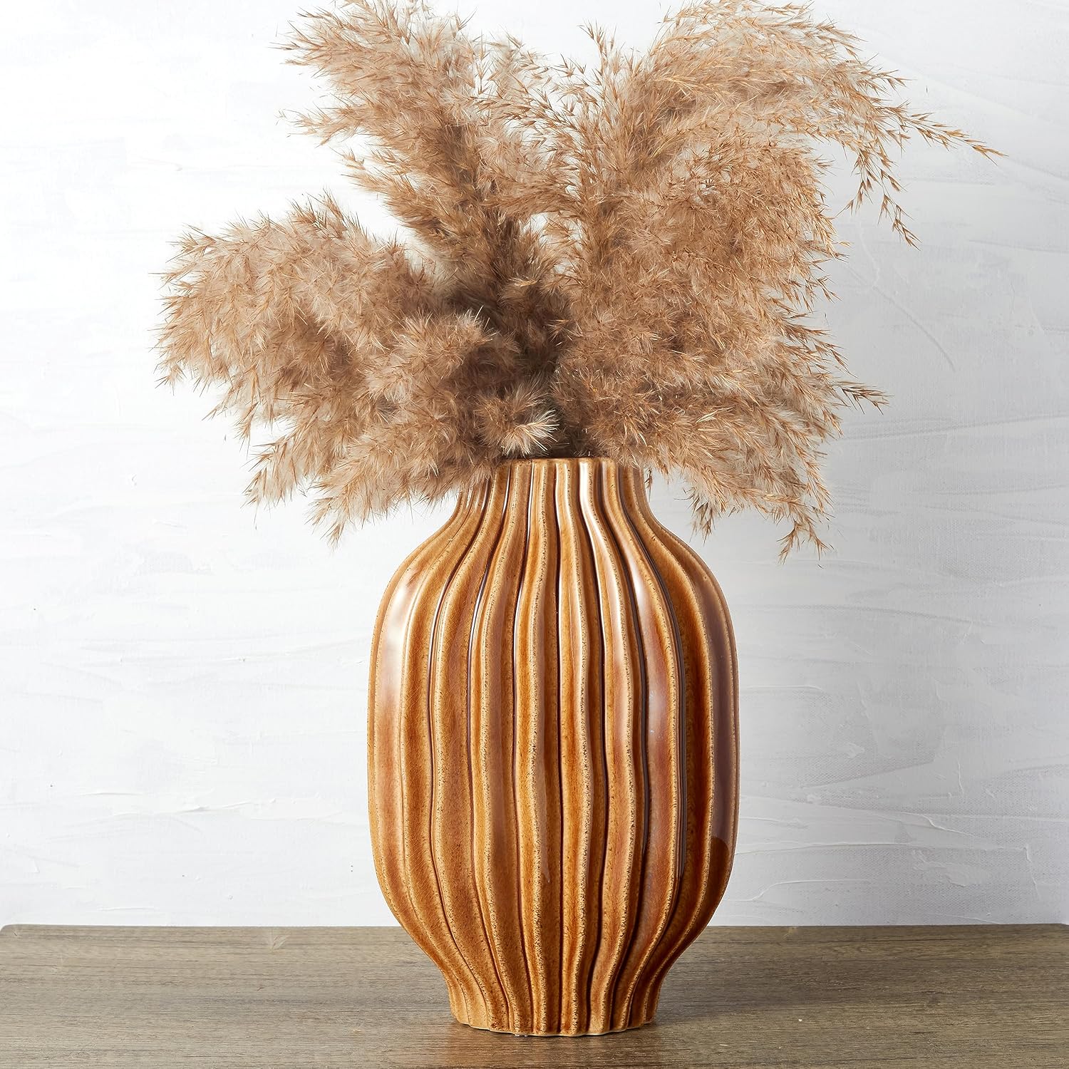 11” Large Ceramic Vases for Farmhouse Entryway Decorative Pottery Living Room Kitchen Decoration Fall Flower Vase for Pampas Grass Fireplace Mantel Console Table