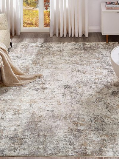 8x10 Area Rug Living Room Rugs - Washable Neutral Modern Abstract Soft Thin Large Rug Indoor Floor Non Slip Rug Carpet for Bedroom Under Dining Table Home Office Decor - Brown Grey