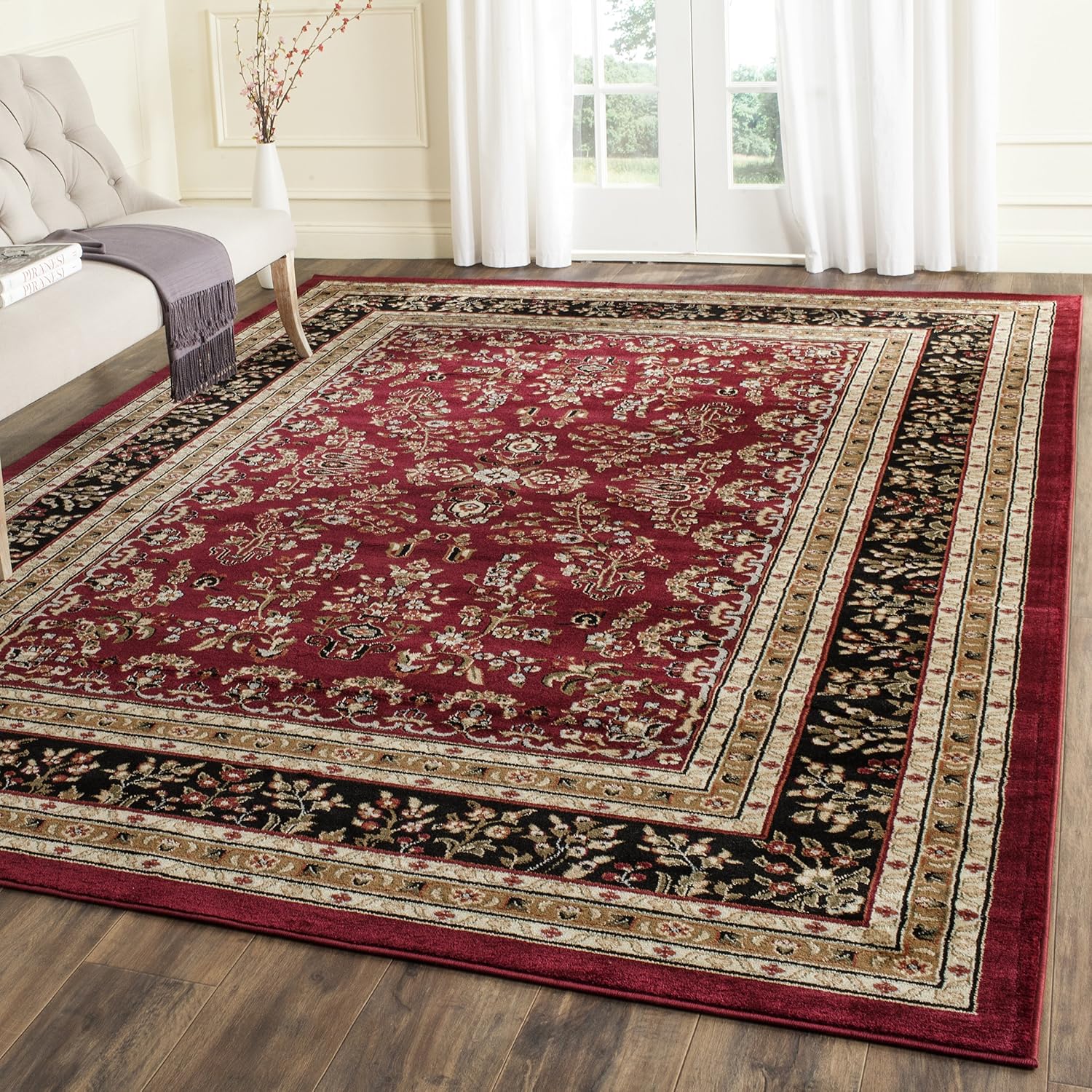 Area Rug 9x12 - Lyndhurst Collection - Large - Red & Black, Traditional Oriental Design, Non-Shedding & Easy to Clean, Ideal for Living Room, Bedroom, Dining Space