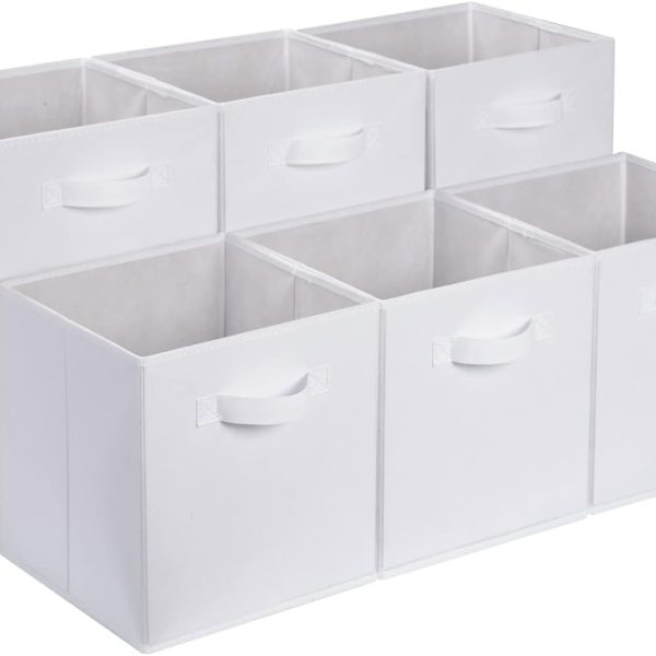 Collapsible Fabric Storage Cubes Organizer with Handles, Sturdy Storage Bins, White, 10.5-x-10.5-x-11-inch, 6-Pack