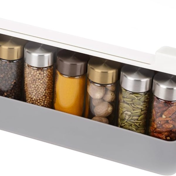 Spice Rack Organizer - Under-Shelf Kitchen Cabinet Storage Solution for Spices, Grey