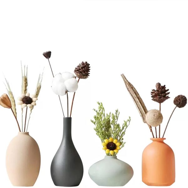 Small Ceramic Vase set of 4 for Modern Home Decor Minimalist Bohemian,Round Matte Vases for Dried Flowers&Pampas Grass Ceramic Decoration for Office,Shelf,Living Room,Bedroom,Entryway decor