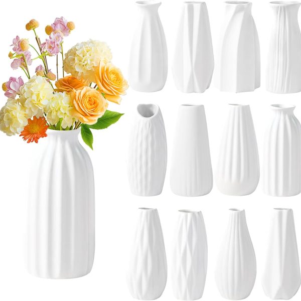 12 Set White Bud Vases, Small Ceramic Bud Vases Set Boho Pampas Grass Flower White Vases Bulk for Centerpieces Wedding Home Decor