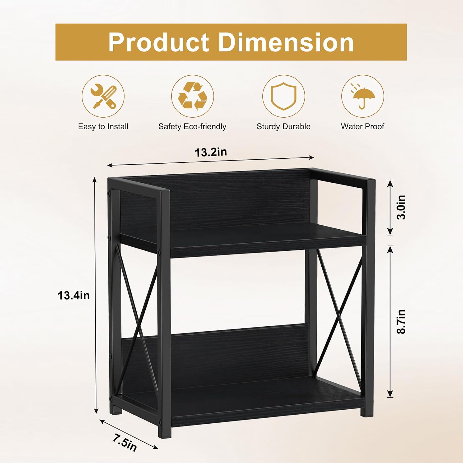 Countertop Organizer, 2 Tier Coffee Station Organizer for Desktop, Wood Counter Shelf Spice Rack for Kitchen (Black, M) - Image 2