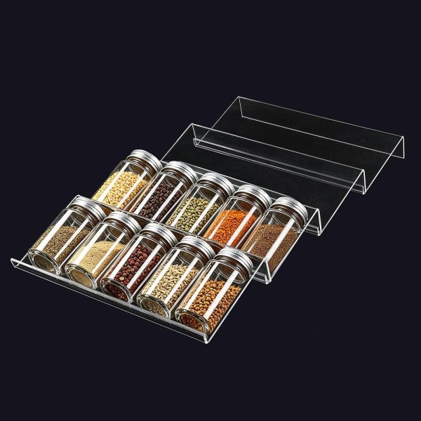 Spice Drawer Organizer 8 Tier, Acrylic Seasoning Organizer Rack, Clear Spice Rack Tray, Kitchen Seasoning Jars Drawers Insert (Clear 4-Pack)