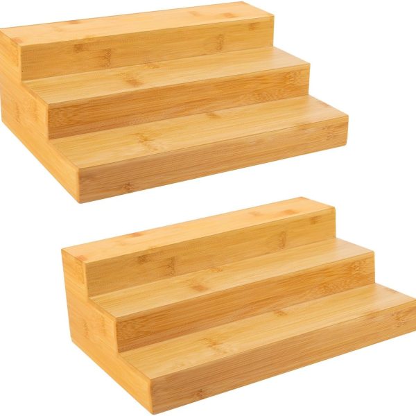 Bamboo Spice Rack Organizer for Cabinet - 3 Tier Countertop Step Spice Shelf for Kitchen Storage and Organizer (2 Pack, Cabinet)