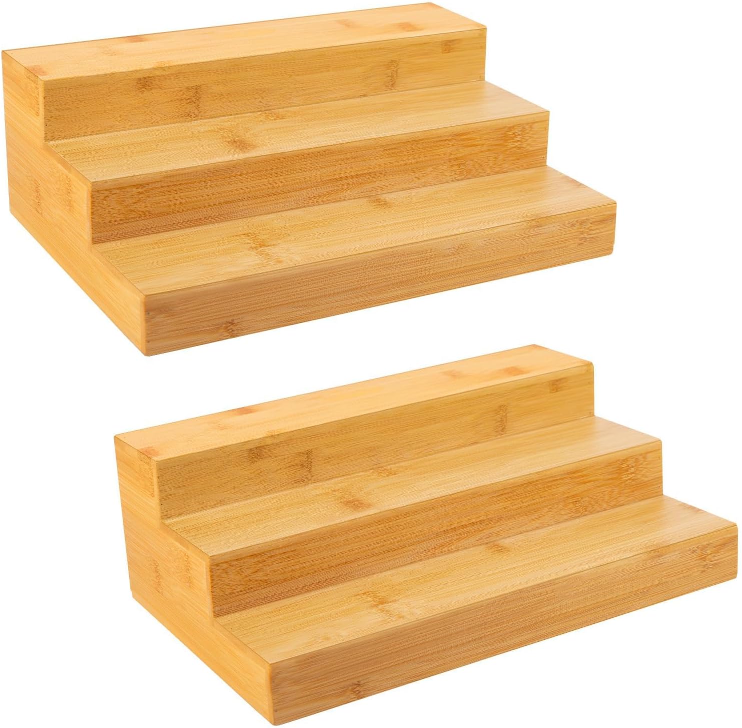 Bamboo Spice Rack Organizer for Cabinet - 3 Tier Countertop Step Spice Shelf for Kitchen Storage and Organizer (2 Pack, Cabinet)