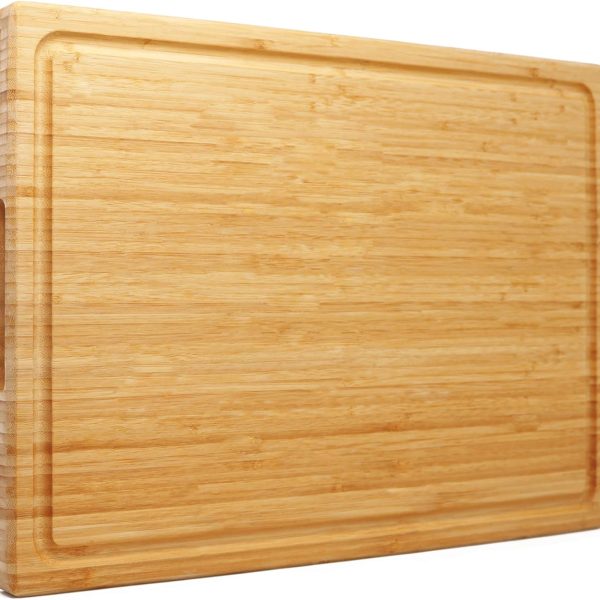 Extra Large XXXL Bamboo Cutting Board 24 x16 Inch, Largest Wooden Butcher Block for Turkey, Meat, Vegetables, BBQ, Over the Sink Chopping Board with Handle and Juice Groove, Thickness 1.25"