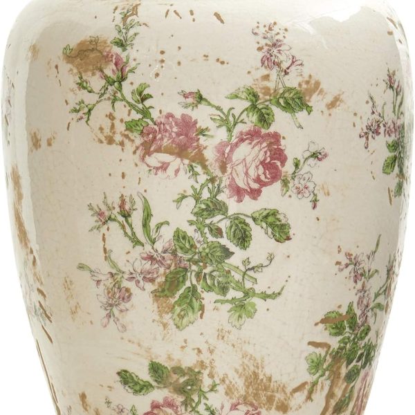 Nearly Natural 12.5in. Tuscan Ceramic Floral Print Vase