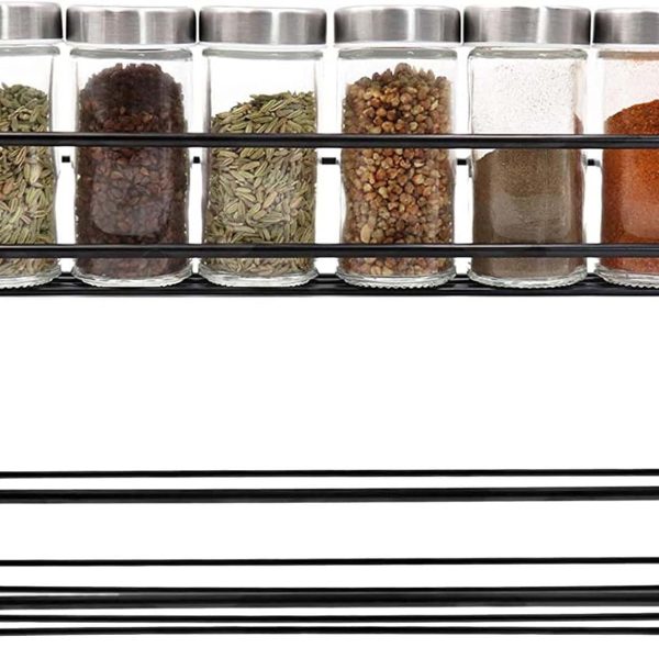 Spice Rack Wall Set of 2 Hanging No Drilling Kitchen Rack Metal Spice Rack No Drilling Kitchen Rack Hanging Spice Rack for Kitchen Cabinet Shower Shelf Hanging Organizer (Black)