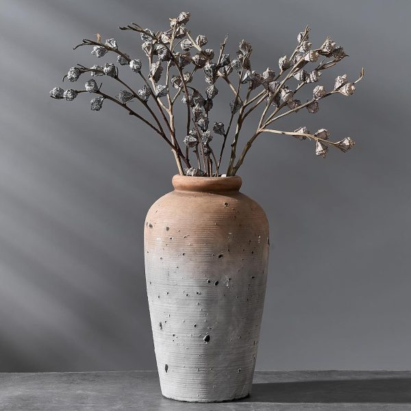 Large Ceramic Rustic Vase, 11 inch Minimalist Decorative Vase, Farmhouse Tall Vase for Home Decor, Living Room, Shelf Decor, Enterway, Table Decoration, Brown