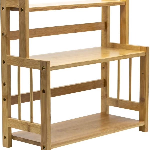 Kitchen Countertop Organizer Bamboo Wooden Counter Storage Shelf Rack for Spice, Soap, Skin care, Makeup Display Stand, Bathroom Shelves, Vanity, Office (3-Tier)