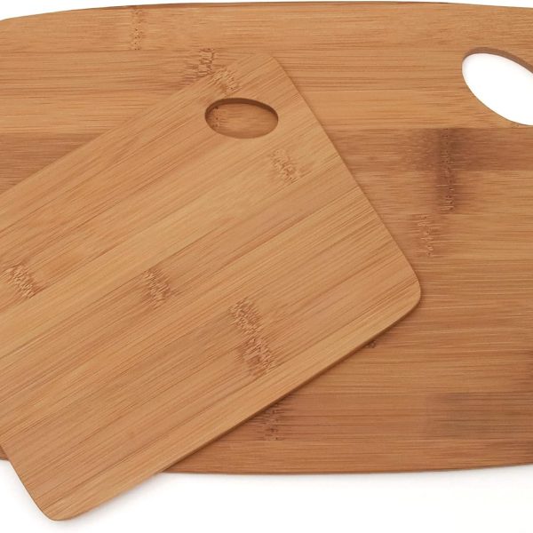 Bamboo Wood Thin Kitchen Cutting Boards with Oval Hole in Corner, Set of 2 Boards, 6" x 8" and 9" x 12"
