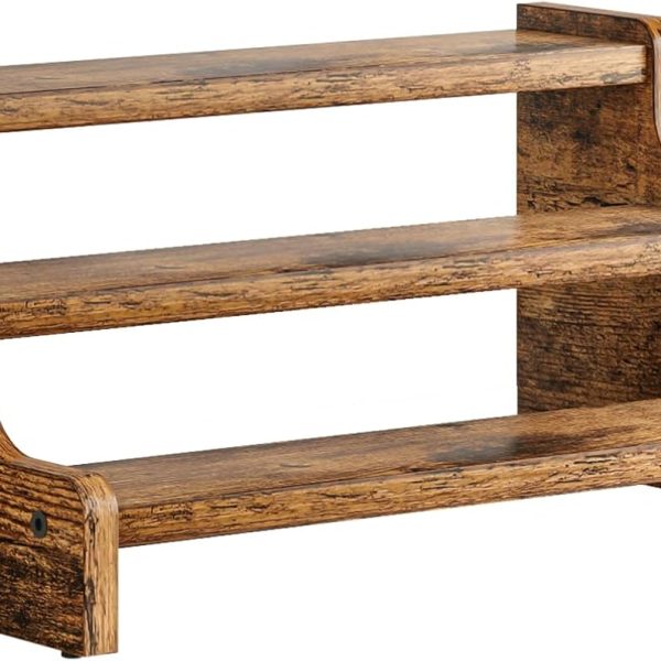 3-Tier Spice Rack, 13.8 Inch Wood Step Shelf Countertop Spice Storage Holder, Kitchen Pantry Cabinet Organizer Cupboard for Spice Bottles, Jars, Seasonings, Baking Supplies,Bathroom Organizer