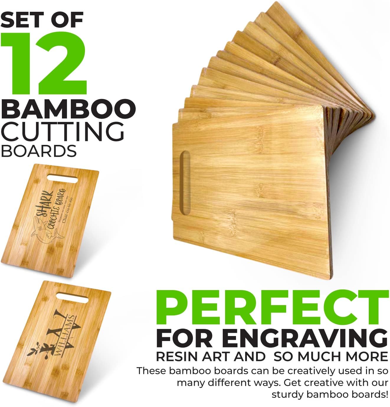 Bulk Plain Bamboo Cutting Board (Set of 12) | For Customized, Personalized Engraving Purpose | Wholesale Premium Blank Bamboo Board (Rectangular 12" X 9") - Image 2
