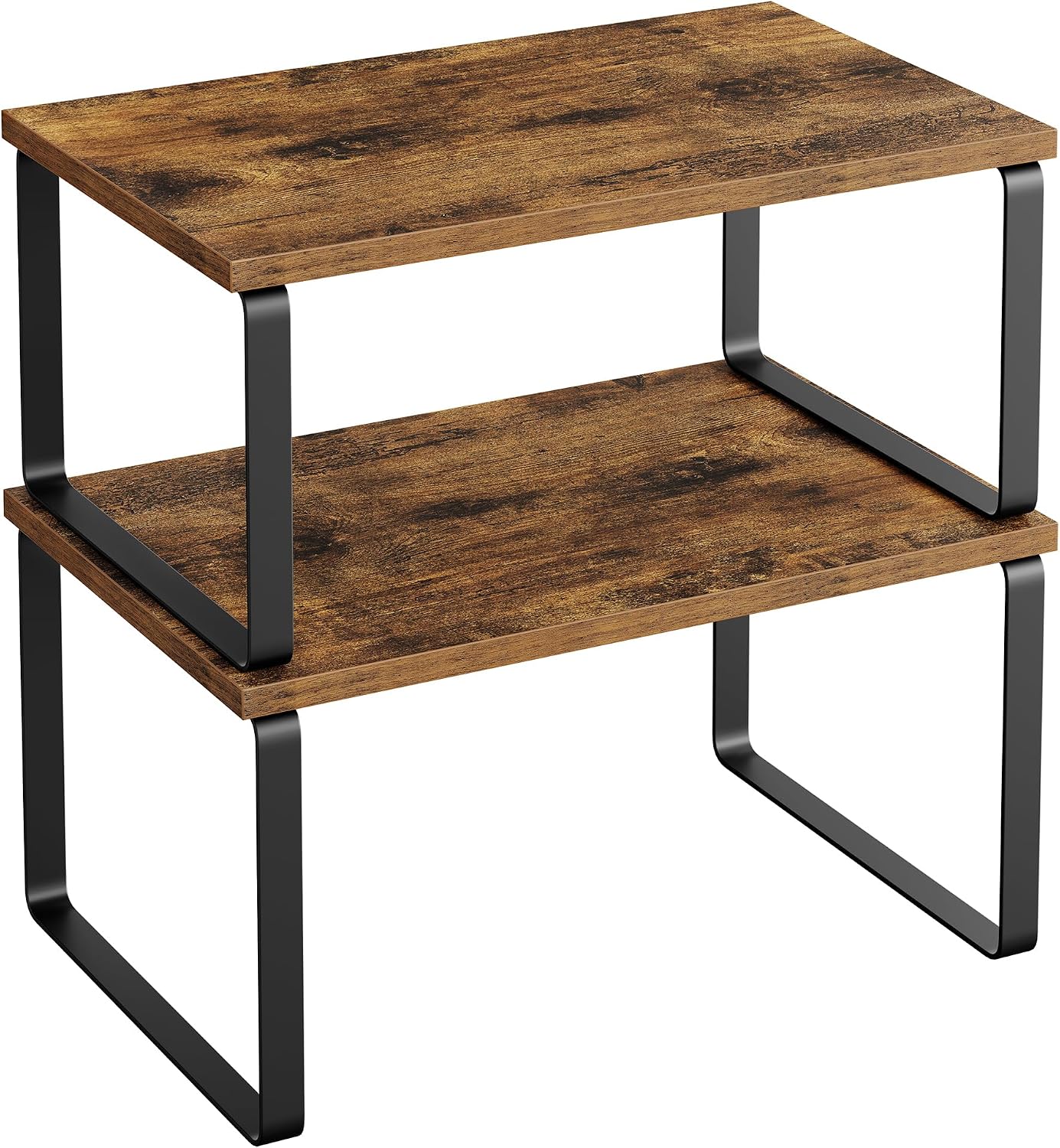 Cabinet Organizer Shelf, Set of 2 Kitchen Counter Shelves, Kitchen Storage, Spice Rack, Stackable, Expandable, Metal and Engineered Wood, Ink Black and Rustic Brown