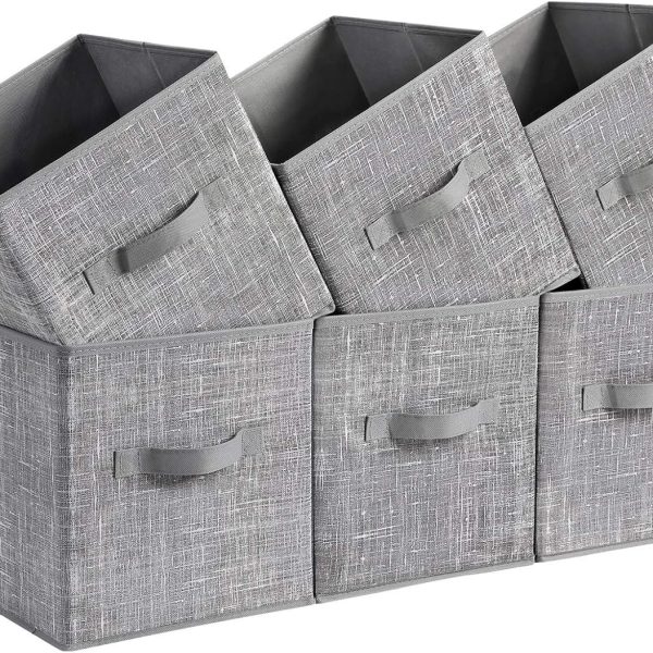 Storage Cubes, 11-Inch Non-Woven Fabric Bins with Double Handles, Set of 6, Closet Organizers for Shelves, Foldable, for Clothes, Cattail Gray UROB26LG