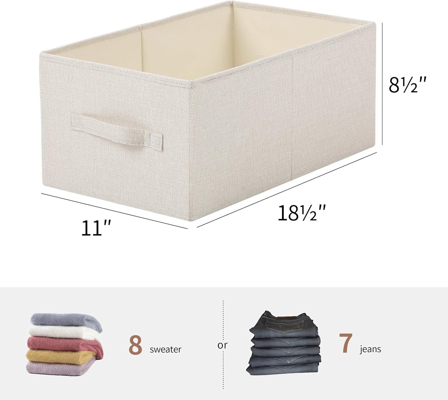 Linen Folding Storage Bins, 3 Pack Large Storage Baskets, Washable, Clothing Storage Bins with Handle, Closet Organizer for Storage Sweater,Sheets(Beige, 18½"x11 x8½) - Image 2