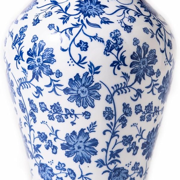Blue and White Porcelain Décor, Blue and White Vase, Blue Vase, Blue and White Ginger Jar Vase for Home Decor,Flower Vase,11" H